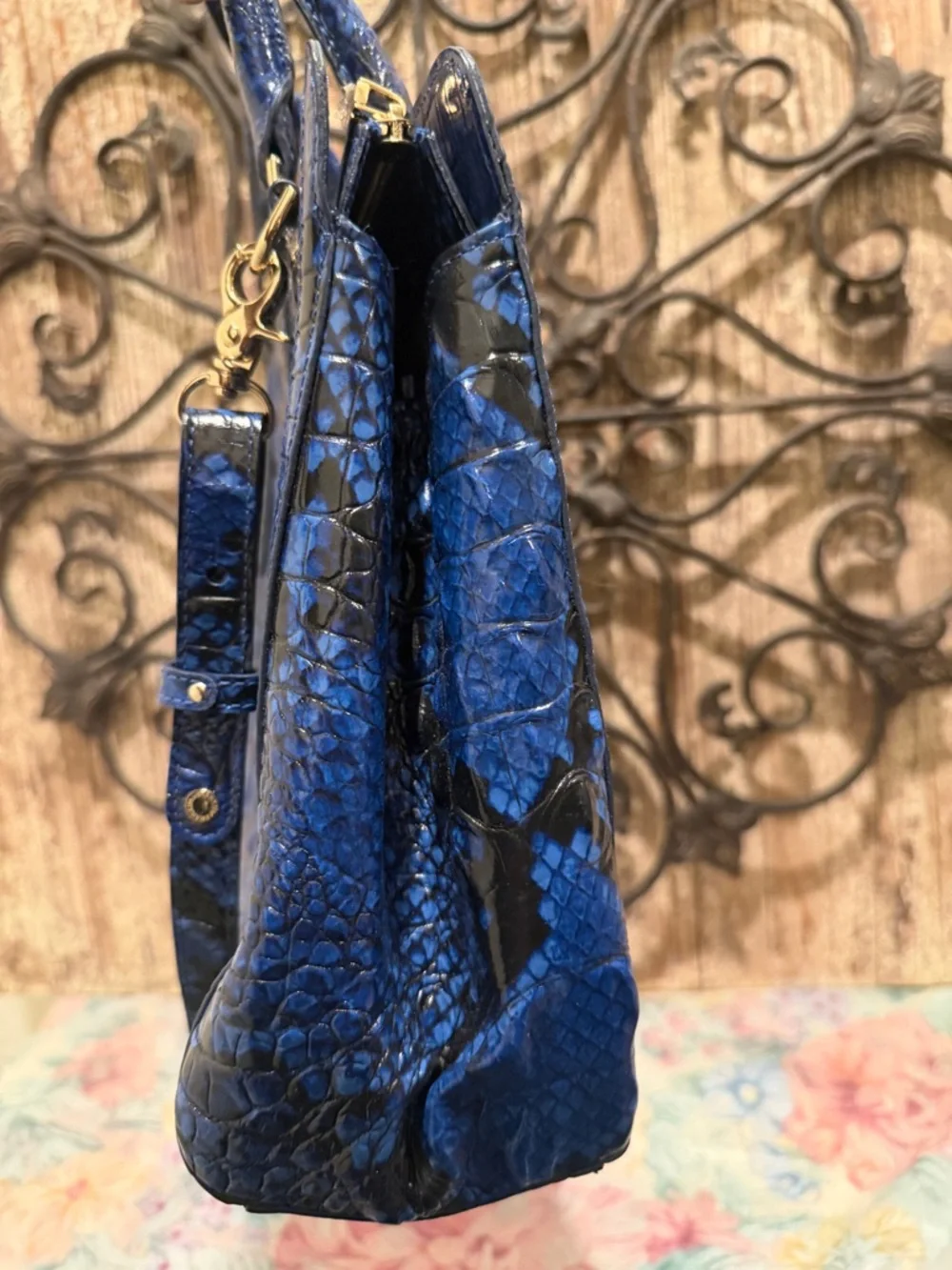 Brahmin Croc-Embossed Satchel Finley Blue Viper Ombre Melbourne leather purse